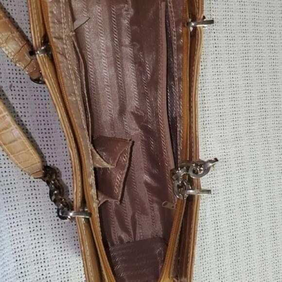 Pagado Embellished Tan Leather Crocodile Zippered Satchel - Picture 2 of 6